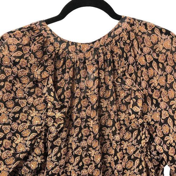 Dress Forum Brown Floral Ruffle Tiered Long Sleeve Dress M - Picture 9 of 11
